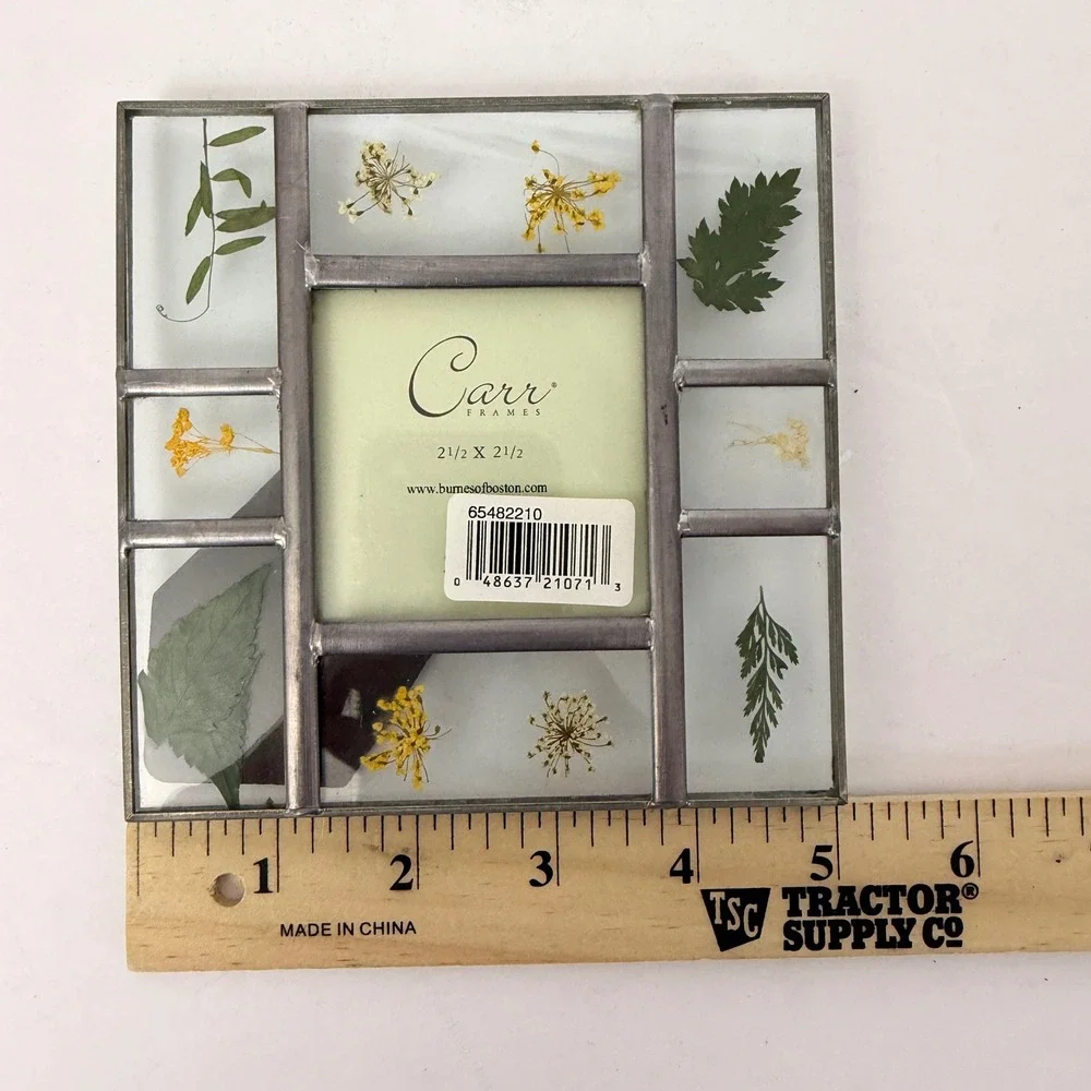 Vintage 1998 Carr Pressed Wildflower Glass Photo Frame 2.5x2.5 Original Box